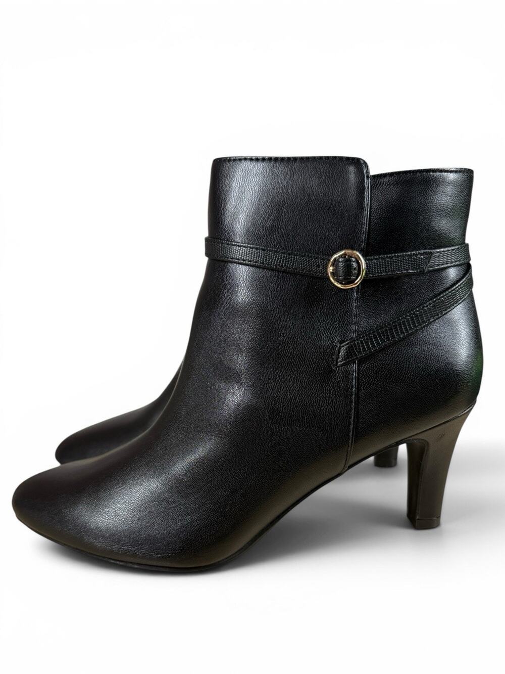 Lifestride Guild Ankle Boots Womens 8.5 M Booties Black Straps Buckle Kitten Zip